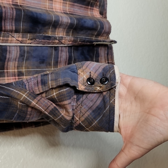 Miss Me Distressed Long Button Down Studded Plaid Shirt - Picture 3 of 11